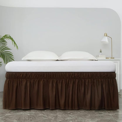 MEILA Wrap Around Bed Skirt Three Fabric Sides Elastic Dust Ruffled 14 Inch Tailored Drop,Easy to Install Fade Resistant-Brown, Twin/Full