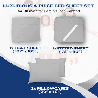 DREAMCARE California King Sheet Sets – 4 pcs Cooling Sheets – up to 21” Deep Cal King Sheets – Hotel Luxury Pillowcases – Superior Softness 100% Fine Microfiber with Side Pocket – Light Gray