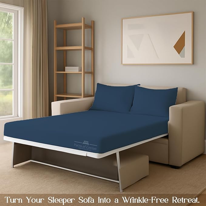 Sleeper Sofa 4 Piece Bed Sheet Set Premium Quality 100% Cotton 500 Thread Count, Smooth & Super Soft Sateen Weave, Extra Soft Bed Sheets, Wrinkle Free, 6 Inch Deep Pocket (Twin, Medium)