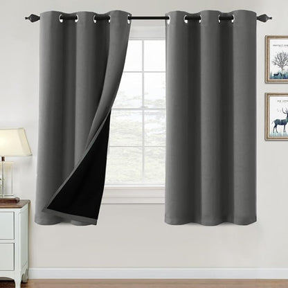 H.VERSAILTEX 100% Blackout Curtains for Bedroom Thermal Insulated Blackout Curtains 63 inch Length Heat and Full Light Blocking Curtains for Living Room with Black Liner 2 Panels Set, Grey