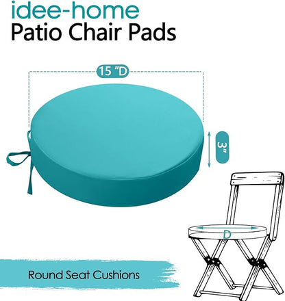 idee-home Outdoor Bistro Chair Cushions, 15”x15”x 3” Thick Outdoor Round Seat Cushions Set of 2 with Ties, Waterproof Round Patio Furniture for Garden