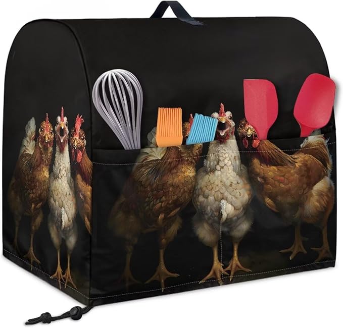 Funny Rooster 3D Print Stand Mixer Covers Kitchen Aid Mixer Cover Mixer Dust Cover with Pockets and Handle Kitchen Accessories Mixer Covers Black