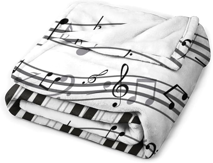 Music Blanket Black White Piano Keys Music Note Modern Abstract Art Print Soft Cozy Lightweight Throw Blanket for Women Men Bedroom Living Room Dorm Chair Sofa Travel 40x50in