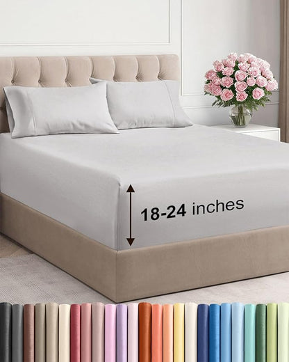 Extra Deep Pocket Queen Sheet Set - 4 Piece Breathable & Cooling Bed Sheets - Hotel Luxury Sheet Set - Soft, Wrinkle Free & Comfy - Easily Fits Extra Deep Mattresses - Deep Pocket French Grey Sheets