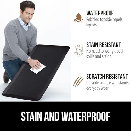 GORILLA GRIP Comfortable Cushioned Kitchen Mats for Floor, 70x24, Waterproof and Stain Resistant Soft Top, 3/4 Inch Thick Ergonomic Standing Desk Anti Fatigue Mat, Foam Supports Ankles and Feet, Black