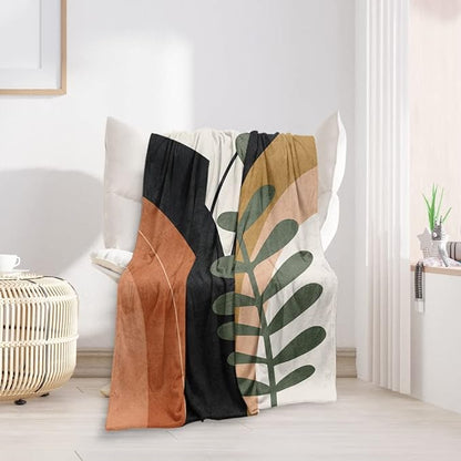 Boho Mid Century Blankets Black Geometric Throws Beige Abstract Modern Throw Blanket Minimalist Sun Soft Warm Bed Bedding Blankets for Couch Bedroom Sofa Office Cozy Flannel Blanket 40"X50"