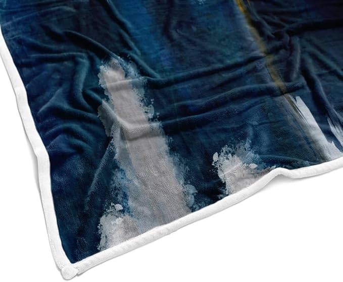 Abstract Ombre Throw Blankets, Modren Chic Art Oil Painting Cozy Warm Bed Couch Blanket, Blue Gold White Fleece Flannel Throws to Decorate The Room and Bedroom