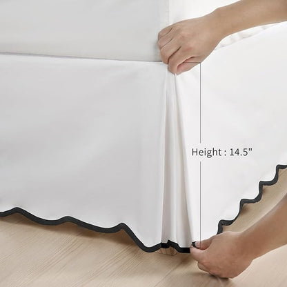 HIG Off-White Chic King Bed Skirt - Easy Fit Scallop Edge Pleated Bedskirts, 14 Inch Drop Anti-Slip Dust Ruffle, Thick Fabric for Enhanced Privacy, Pre-Washed for Long-Lasting Use(N60022)