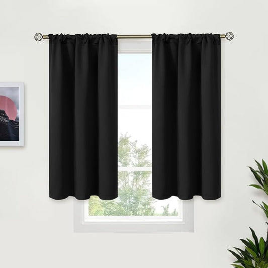 BGment Short Blackout Curtains for Kitchen Window - Black Room Darkening Drapes with Rod Pocket Thermal Insulated Privacy Blinds for Bathroom Cafe Windows, 2 Panels, 34 X 45 Inch