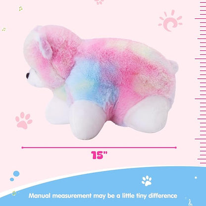 Glow Guards 15" Light up Musical Rainbow Teddy Bear Plush Pillow, Cute Stuffed Animal Soft Lovely Colorful Toy, Bedtime Sofa Decors, Christmas Birthday Children's Day Hoilday Gift for Toddler Kids