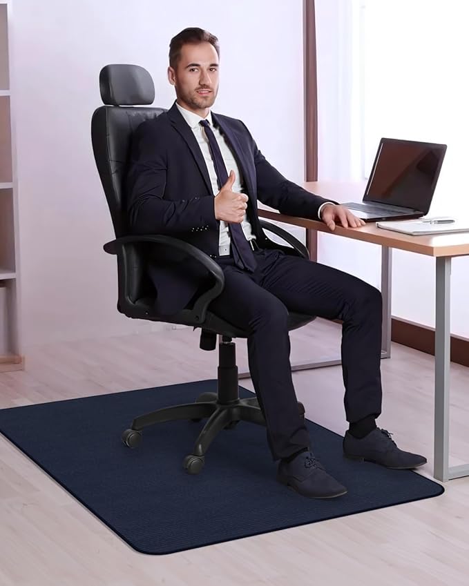 Blvornl Office Chair Mat for Hardwood Floor and Low Pile Carpet, 47" x 60" Corduroy Surface Desk Rolling Chair Mat for Hard Floors, Heavy Duty Carpeted Floor Protector Rug for Home Office, Dark Blue