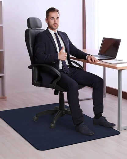 Blvornl Office Chair Mat for Hardwood Floor and Low Pile Carpet, 47" x 60" Corduroy Surface Desk Rolling Chair Mat for Hard Floors, Heavy Duty Carpeted Floor Protector Rug for Home Office, Dark Blue