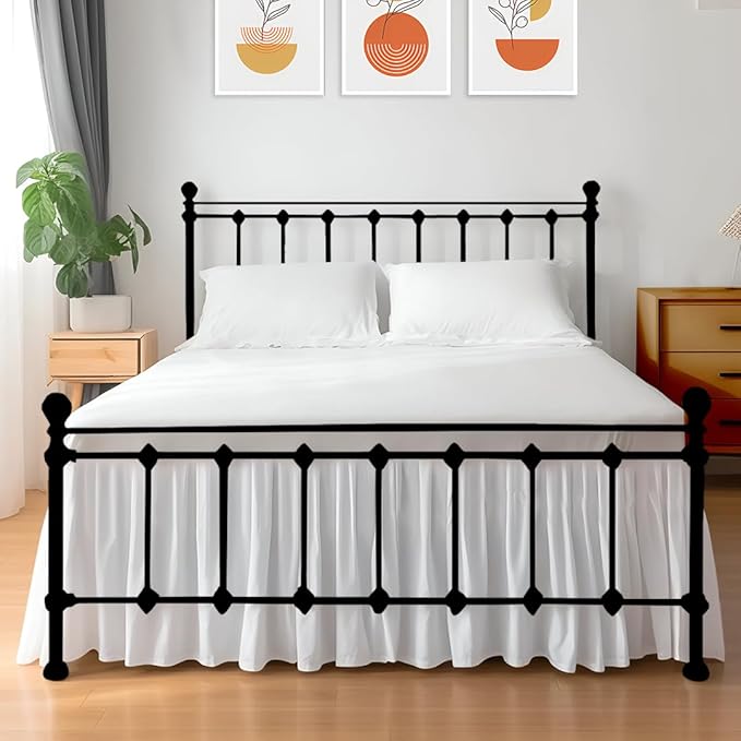 Shreem Linen Ruffled Bed Skirt with Split Corners, Gathered Style, 100% Microfiber, 21-Inch Drop, Dust Ruffle Bedskirt with Platform, Full, White