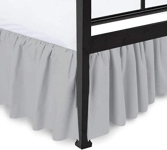 Shreem Linen Ruffled Bed Skirt with Split Corners, Gathered Style, 100% Microfiber, 18-Inch Drop, Dust Ruffle Bedskirt with Platform, King, Light Grey