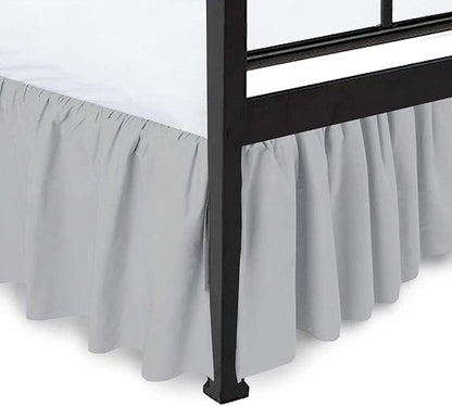 Shreem Linen Ruffled Bed Skirt with Split Corners, Gathered Style, 100% Microfiber, 18-Inch Drop, Dust Ruffle Bedskirt with Platform, King, Light Grey