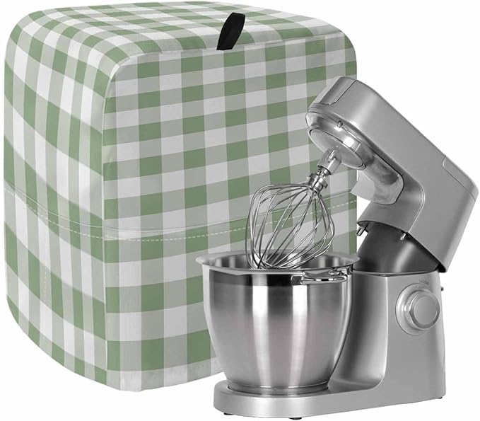Green Plaid Stand Mixer Dust Cover with Storage Pocket & Handles, Fits All Tilt Head & Bowl Lift Modern Minimalism Kitchen Appliance Cover Organizer Buffalo Checked Art Bag Accessories, 6-8 Quart