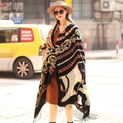 DANA XU 100% Merino Wool Pashmina Shawl for Women 96"x43", Oversized Cashmere Wrap with Tassels, Floral Travel Blanket Cape