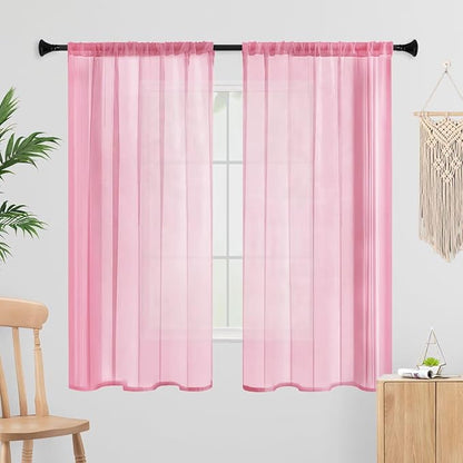 Sheer Curtains 72 Inches Long 2 Panels, Rod Pocket Short Curtain for Kitchen, Bedroom, Cafe Window(Pink 38" W x 72" L)