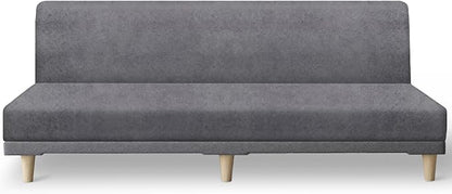 molasofa Leather Like Stretch Futon Slipcover Armless Futon Bed Sofa Cover Furniture Protector with Elastic Bottom, Soft and Washable Futon Cover for Sofa Bed Stay in Place（X Larger，Light Grey）