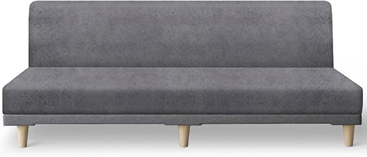 molasofa Leather Like Stretch Futon Slipcover Armless Futon Bed Sofa Cover Furniture Protector with Elastic Bottom, Soft and Washable Futon Cover for Sofa Bed Stay in Place（X Larger，Light Grey）