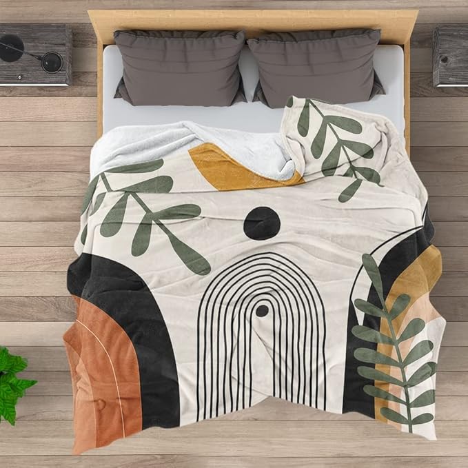 Abstract Modern Throw Blanket Boho Minimalist Mid Century Sun Aesthetic Soft Warm Bed Bedding Women Blankets for Couch Bedroom Sofa Office Cozy Flannel Blanket Orange Beige Black 30"X40"