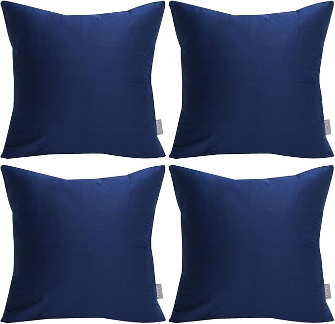 Thmyo 4-Pack 100% Cotton Comfortable Solid Decorative Throw Pillow Case Square Cushion Cover Pillowcase Sublimation Blank Pillow Covers Halloween DIY Throw Pillowcase(26x26inch/66x66cm,Midnight Blue)