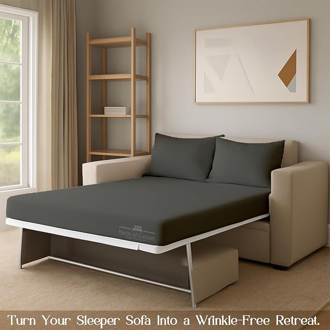 Sleeper Sofa 4 Piece Bed Sheet Set Premium Quality 100% Cotton 500 Thread Count, Smooth & Super Soft Sateen Weave, Extra Soft Bed Sheets, Wrinkle Free, 6 Inch Deep Pocket (Twin, Dark Grey)