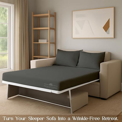 Sleeper Sofa 4 Piece Bed Sheet Set Premium Quality 100% Cotton 500 Thread Count, Smooth & Super Soft Sateen Weave, Extra Soft Bed Sheets, Wrinkle Free, 6 Inch Deep Pocket (Twin, Dark Grey)