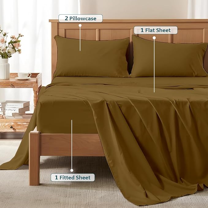 Luxury Queen Sleeper Sofa Bed Sheet Set,100% Egyptian Cotton, 338 Thread Count, Queen Size (60 x74 +6 Inch Deep Pocket) Soft and Light Weight 4pcs Sofa Set (Taupe Solid)
