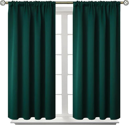 BGment Emerald Green Blackout Curtains 40 Inches Long for Bedroom Kitchen - Short Length Thermal Insulated Darpes with Rod Pocket Darkening for Bathroom Christmas, 2 Panels, 42 x 40 Inch