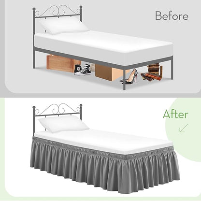 RIMELA Bed Skirt Full Size Silver Grey Bed Skirt 15 Inch Drop, Wrap Around Elastic Adjustable Bedskirt, Dust Ruffle for Bed Frame & Box Spring Soft Durable Fabric Machine Washable Easy to Install
