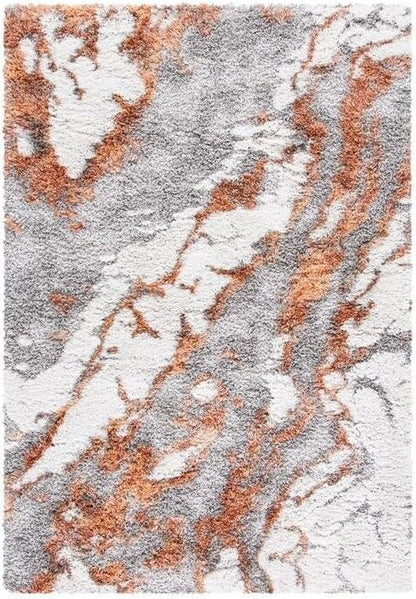 SAFAVIEH Horizon Shag Collection Accent Rug - 2' x 5', Grey & Rust, Non-Shedding & Easy Care, 2-inch Thick Ideal for High Traffic Areas in Entryway, Living Room, Bedroom (HZN890P)