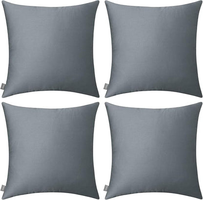 Thmyo 4-Pack 100% Cotton Comfortable Solid Decorative Throw Pillow Case Square Cushion Cover Pillowcase Sublimation Blank Pillow Covers DIY Throw Pillowcase for Sofa(18x18 inch/ 45x45cm,Dark Grey)