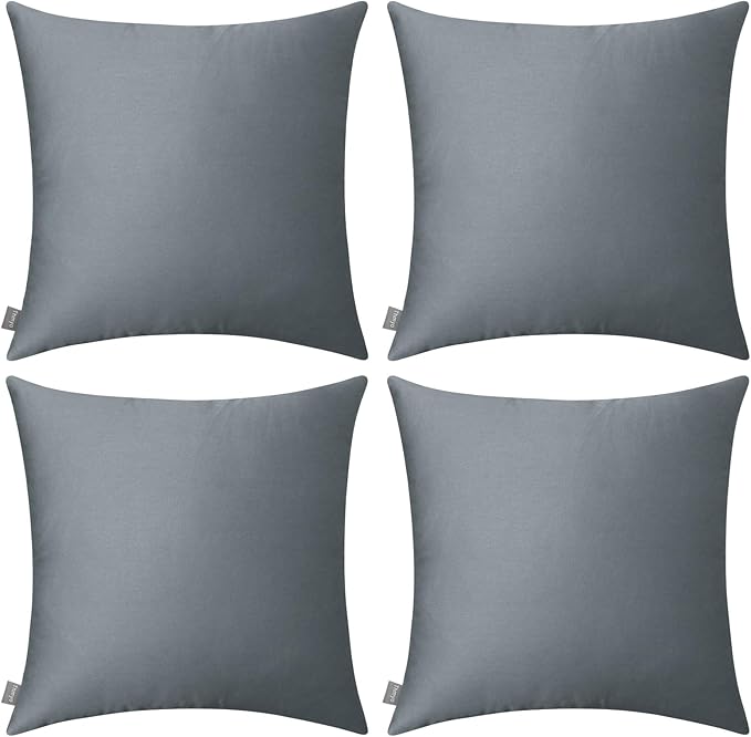 Thmyo 4-Pack 100% Cotton Comfortable Solid Decorative Throw Pillow Case, Square Cushion Cover Pillowcase Sublimation Blank Pillow Covers DIY Throw Pillowcase for Sofa(20x20 inch/ 50x50cm,Dark Grey)