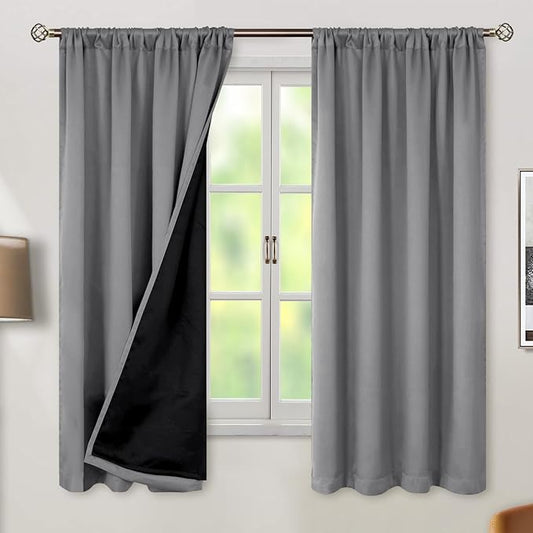 BGment 100% Blackout Curtains for Bedroom 63 Inch Length 2 Panels, Thermal Insulated Room Darkening Curtains Rod Pocket Soundproof Bedroom Living Room Window Curtains, Dove Grey, Each 52 Inch Wide