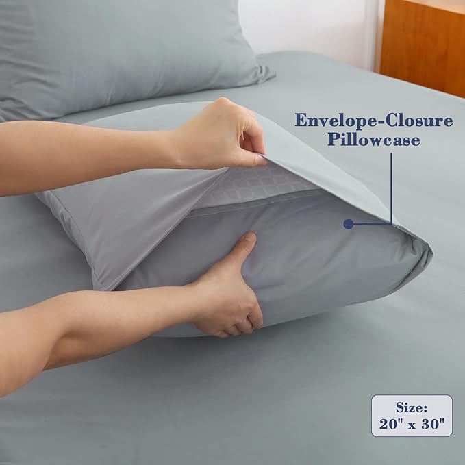 Air Mattress Sheet Set for 16-24 Inch Air Beds Queen Size,Deep Pocket Fitted Sheet with Inflation Opening,Soft & Breathable, for Guests, Camping, RVs, Includes Pillowcase Flat Sheet Fitted Sheet,Gray