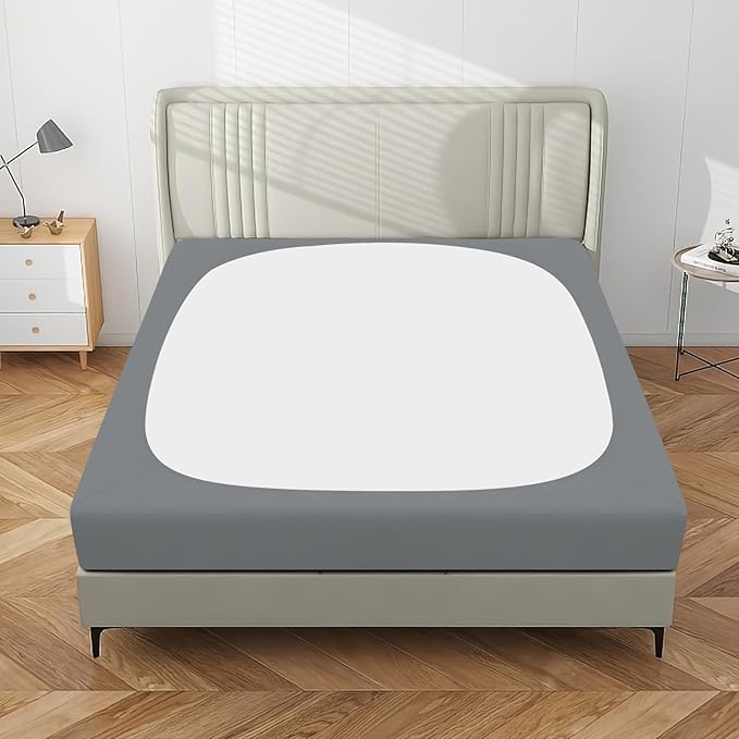 PureFit Stretchy Box Spring Cover Full - Elastic Fitted Box Spring Wrap Around 4 Sides, Wrinkle & Fading Resistant Fits Full Size Beds, Gray