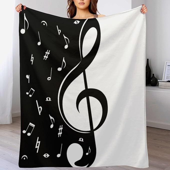 Music Blanket Abstract Funny Black White Music Note Art Printed Soft Cozy Lightweight Throw Blanket for Kids Girls Boys Women Bedroom Living Room Dorm Chair Sofa Travel 50x60in