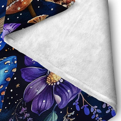 Cute Whimsical Mushroom Throw Blanket Aesthetic Dark Botanical Florals Throw,Witchy Gifts for Women,Gothic Gifts,Soft Cozy Warm Moth Witchy Plush Blanket Throw for Women Girls Mom 60"x80"