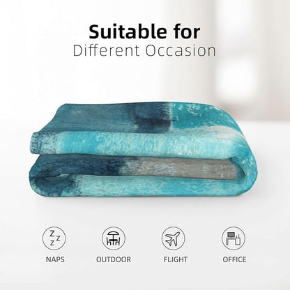 LOKMU Throw Blanket, Teal and Grey Abstract Art Ultra-Soft Cozy Flannel Blankets, Fuzzy Plush Lightweight Modern Blanket for Couch Sofa Bedding Home Decor, 80" L x 60" W