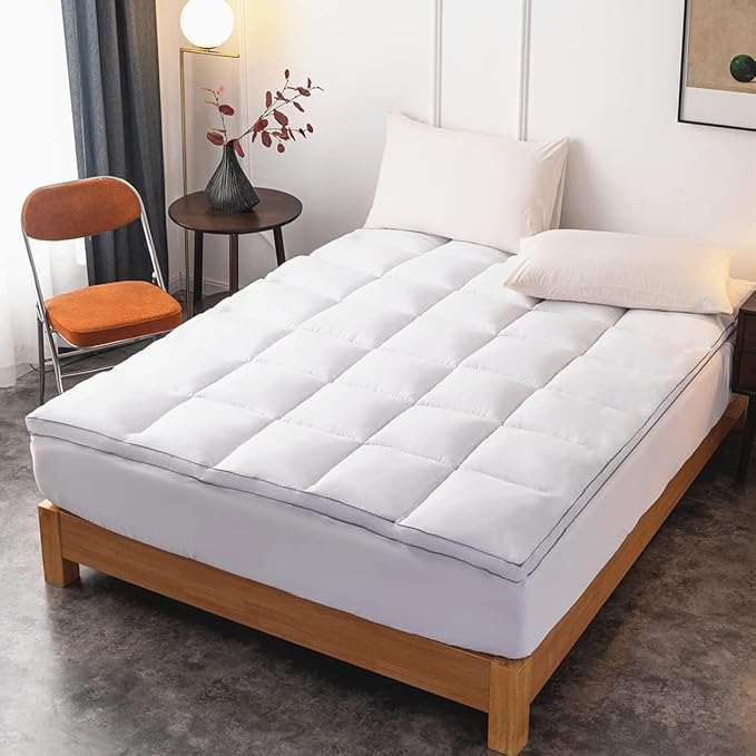 DROVAN Mattress Pad King Size - Extra Thick Mattress Cover - Pillow Top Deep Pocket with Breathable 7D Spiral Fiber Filling Cooling Mattress Topper