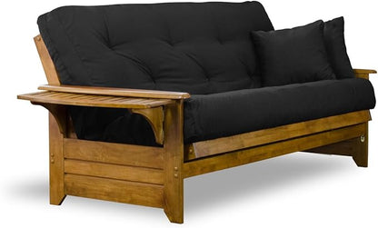 Nirvana Futons Brentwood Tray Arm Futon Sofabed Set - Full Frame, 8" Thick Black Mattress, Rich Heritage Finish