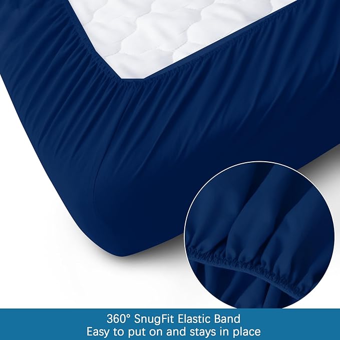 SPRINGSPIRIT Cot Sheets 30" x 75" x 9", 4 Piece Cot Sheet Set (2 Pack), Cot Size Fitted Sheets with Narrow Twin/Camp Bunk/Rvs Bunk/Guest Beds/Trifold Mattress, Navy