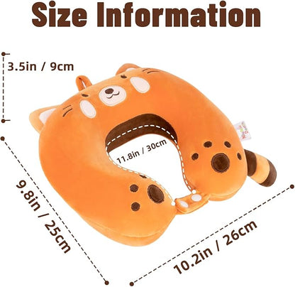 Niuniu Daddy Red Panda Kids Neck Travel Pillow for Traveling, Portable Memory Foam Neck Supportive Cervical Pillow for Long Flights Airplane, Car Headrest Sleeping for 3-8 Y/O Boys Girls Toddler