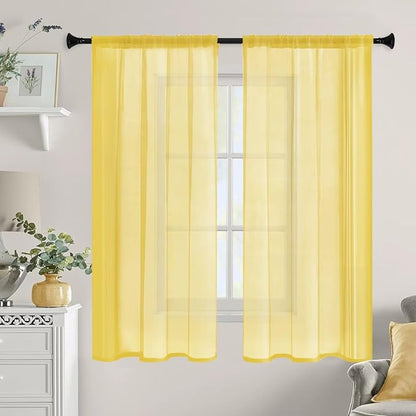 Sheer Curtains 72 Inches Long 2 Panels, Rod Pocket Short Curtain for Kitchen, Bedroom, Cafe Window(Yellow 38" W x 72" L)