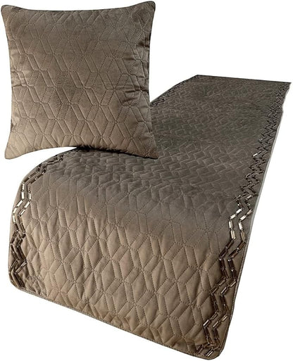 The HomeCentric King Queen Twin Gray Handmade CA King 86"x18" Bed Runner with 2 Pillow Cover, Quilted & Crystals Bed Scarf on Velvet Fabric - Grey Diamond Symphony