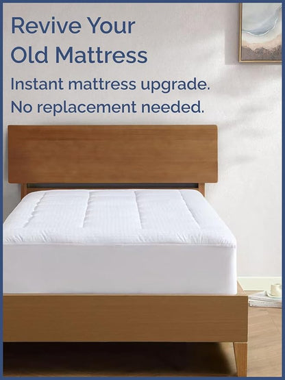 Mattress Pad Twin XL Size – Quilted Fitted Mattress Protector – Cotton Pillow Top Cover w/ 8-16" Deep Pockets – Thick & Plush – Cooling, Breathable and Noiseless – Machine Washable – 39 x 80 (White)