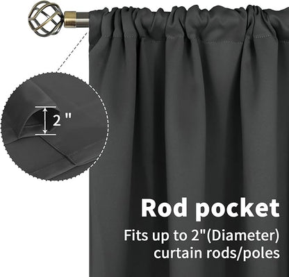 BGment Dark Grey Blackout Curtains 54 Inches Length for Bedroom - Short Thermal Insulated Drapes Room Darkening Blinds with Rod Pocket Privacy for Basement Bathroom, 42 x 54 Inch, 2 Panels