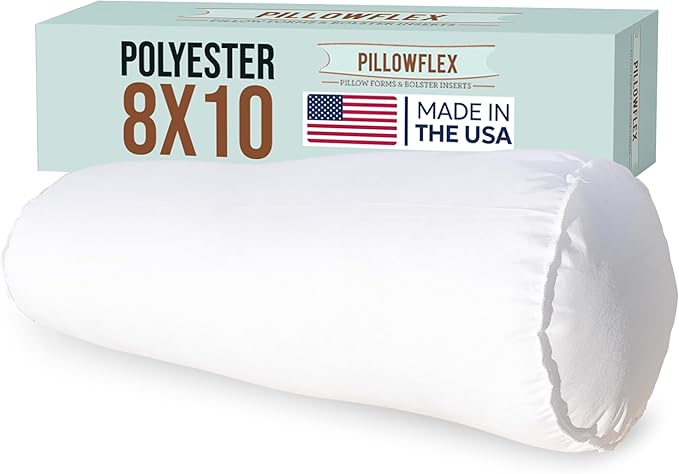 Pillowflex Bolster Pillow (8x10) - Round Roll Pillow Bolster Insert, Plush Polyester-Filled Insert for Decorative Shams, Odorless, Lint and Dust-Free Polyester Filling, No Lumps - (White)
