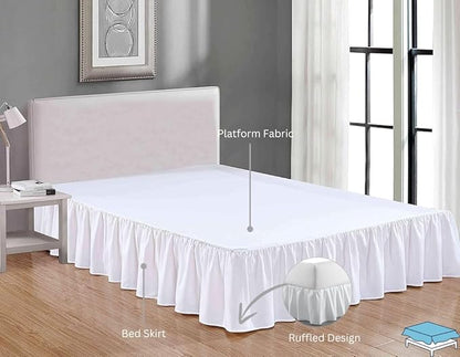 Ruffle Bed Skirt with Split Corners, Microfiber Dust Ruffled for a Perfectly Tailored Bedding Ensemble, Wrinkle and Fade Free, Easy Fit, Queen Size 18 Inch Drop, White